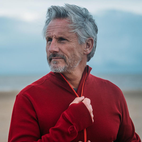 Isobaa Mens Merino 320 Long Sleeve Half Zip (Red/Orange)