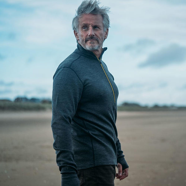 Isobaa Mens Merino 320 Long Sleeve Half Zip (Smoke/Lime)