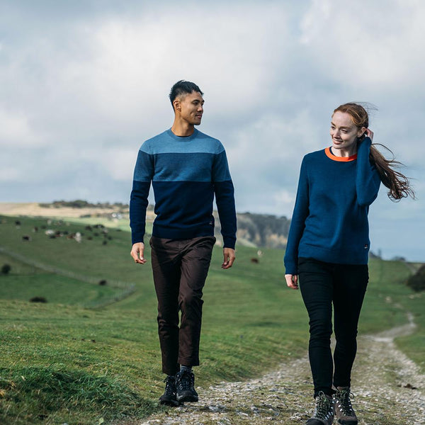 Isobaa Mens Merino Block Stripe Sweater (Navy/Denim/Sky)