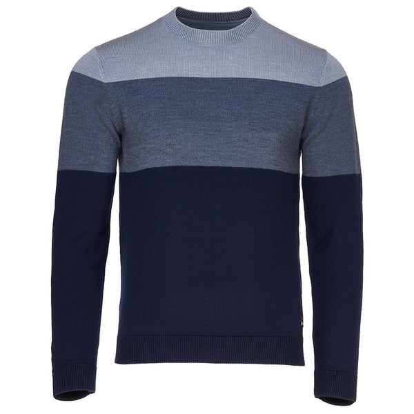 isobaa Mens Merino Block Stripe Sweater (Navy/Denim/Sky)
