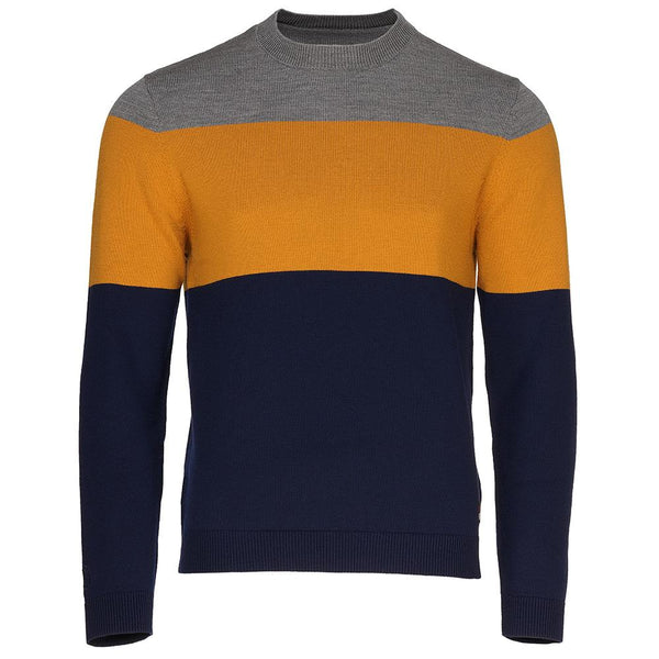 isobaa Mens Merino Block Stripe Sweater (Navy/Mustard/Charcoal)