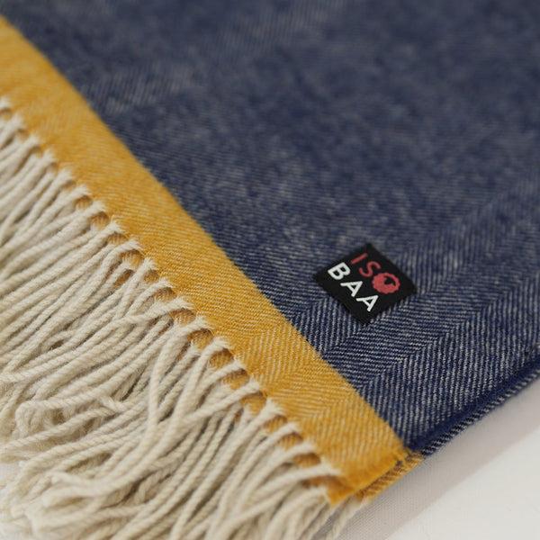 Isobaa Merino Herringbone Throw (Navy/Mustard Stripe)