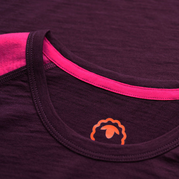 Isobaa Womens Merino 150 Raglan Baseball Tee (Wine/Fuchsia)