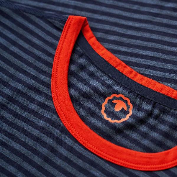 Isobaa Womens Merino 150 Roll Sleeve Tee (Mini Stripe Navy/Denim)