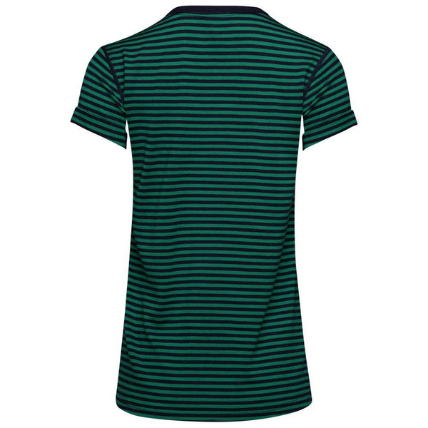 Isobaa Womens Merino 150 Roll Sleeve Tee (Mini Stripe Navy/Green)