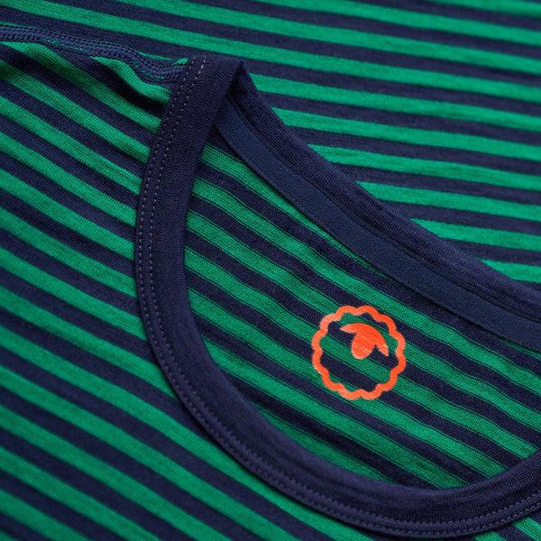 Isobaa Womens Merino 150 Roll Sleeve Tee (Mini Stripe Navy/Green)