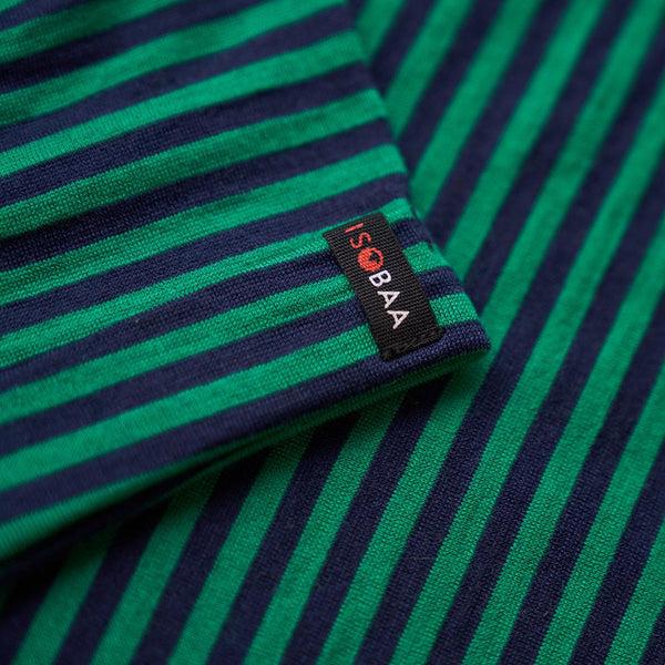 Isobaa Womens Merino 150 Roll Sleeve Tee (Mini Stripe Navy/Green)