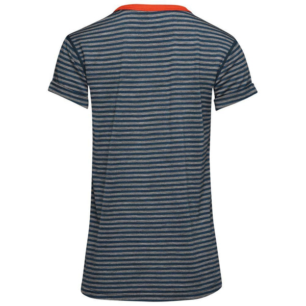 Isobaa Womens Merino 150 Roll Sleeve Tee (Mini Stripe Petrol/Charcoal)