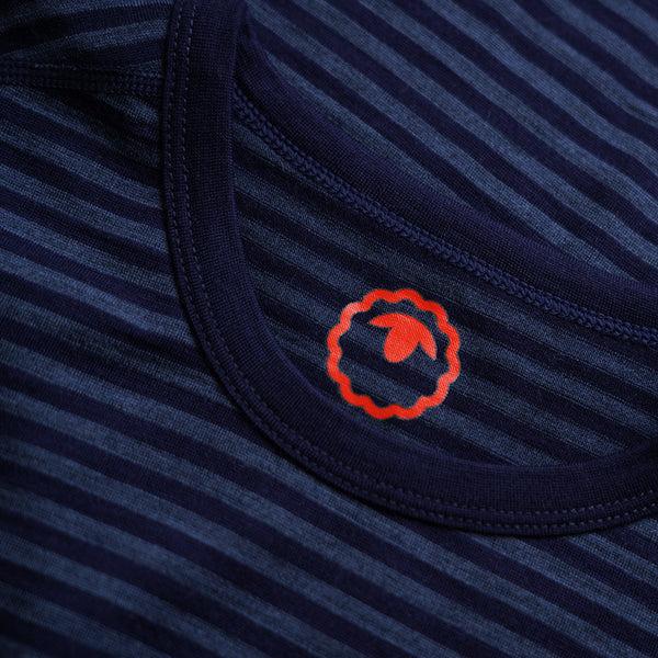 Isobaa Womens Merino 150 Short Sleeve Crew (Stripe Navy/Denim)