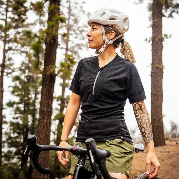 Isobaa Womens Merino 160 SS Cycle Zip Top (Black Melange)