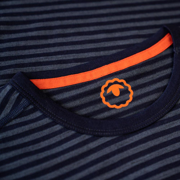 Isobaa Womens Merino 180 Long Sleeve Crew (Mini Stripe Navy/Denim)