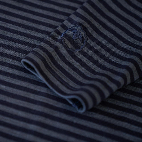 Isobaa Womens Merino 180 Long Sleeve Crew (Mini Stripe Navy/Denim)