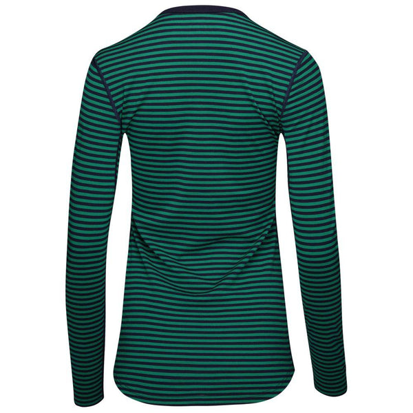 Isobaa Womens Merino 180 Long Sleeve Crew (Mini Stripe Navy/Green)
