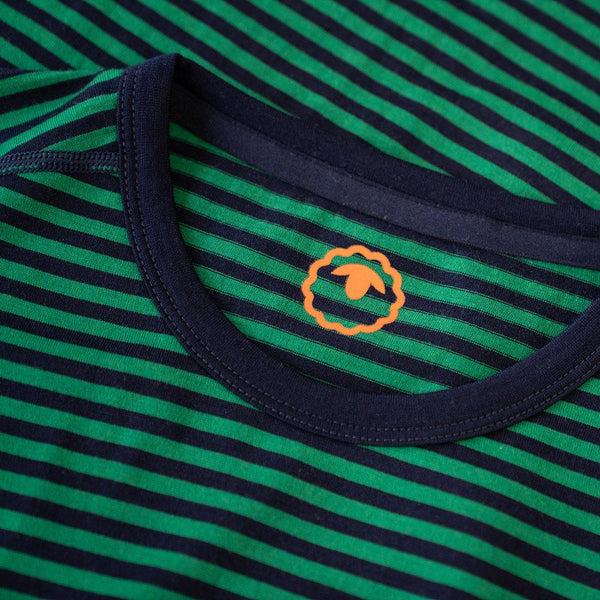Isobaa Womens Merino 180 Long Sleeve Crew (Mini Stripe Navy/Green)