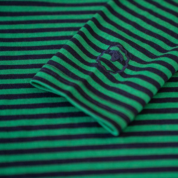 Isobaa Womens Merino 180 Long Sleeve Crew (Mini Stripe Navy/Green)