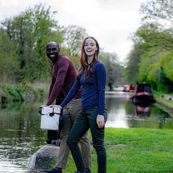 isobaa Womens Merino 180 Long Sleeve Crew (Mini Stripe Navy/Denim)