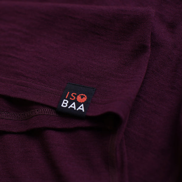 Isobaa Womens Merino 180 Long Sleeve Crew (Stripe Wine/Fuchsia)
