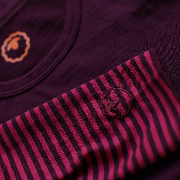 Isobaa Womens Merino 180 Long Sleeve Crew (Stripe Wine/Fuchsia)