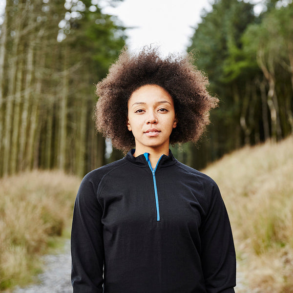 Isobaa Womens Merino 200 Long Sleeve Zip Neck (Black)