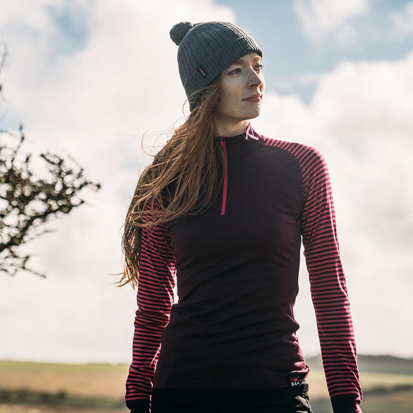 Isobaa Womens Merino 200 Long Sleeve Zip Neck (Wine/Fuchsia)