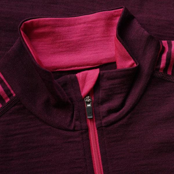 Isobaa Womens Merino 200 Long Sleeve Zip Neck (Wine/Fuchsia)