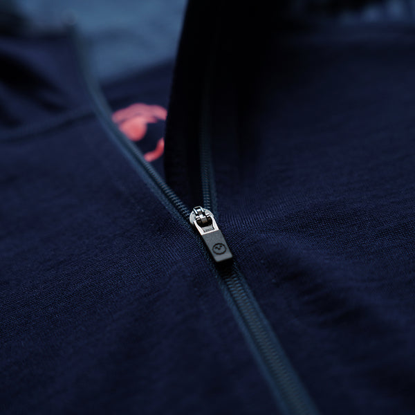 Isobaa Womens Merino 200 Zip Neck Hoodie (Stripe Navy/Denim)