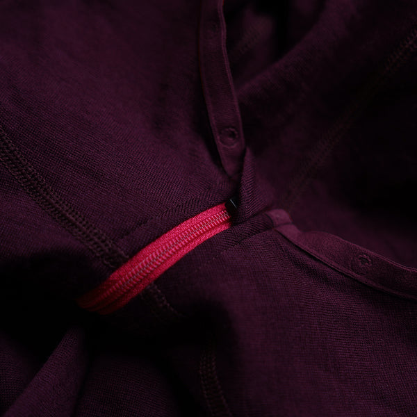 Isobaa Womens Merino 200 Zip Neck Hoodie (Stripe Wine/Fuchsia)