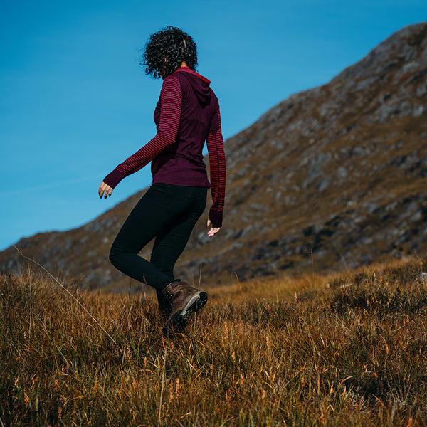 isobaa Womens Merino 200 Zip Neck Hoodie (Stripe Wine/Fuchsia)