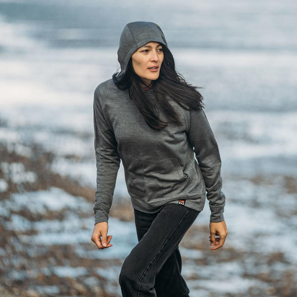 Isobaa Womens Merino 260 Lounge Hoodie (Charcoal/Orange)