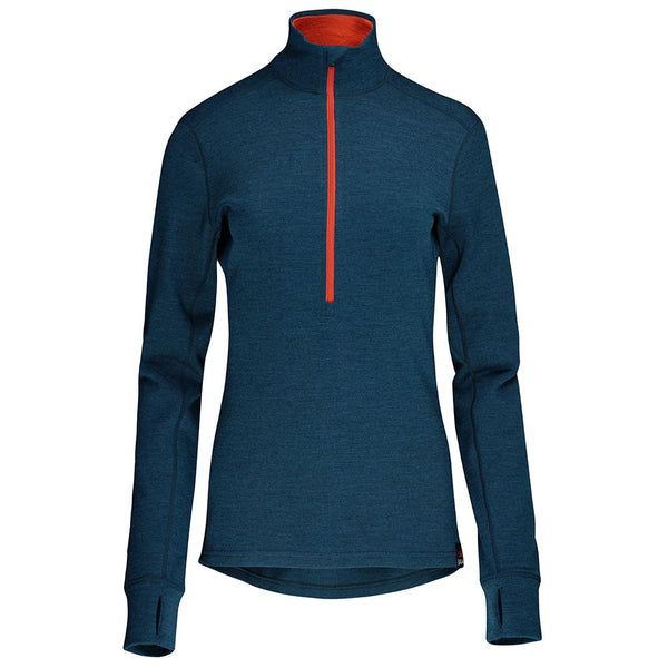 isobaa Womens Merino 320 Long Sleeve Half Zip (Petrol/Orange)