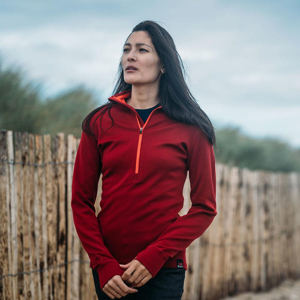Isobaa Womens Merino 320 Long Sleeve Half Zip (Red/Orange)