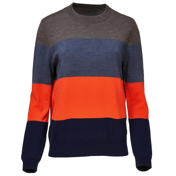 isobaa Womens Merino Block Stripe Sweater (Smoke/Denim/Orange/Navy)