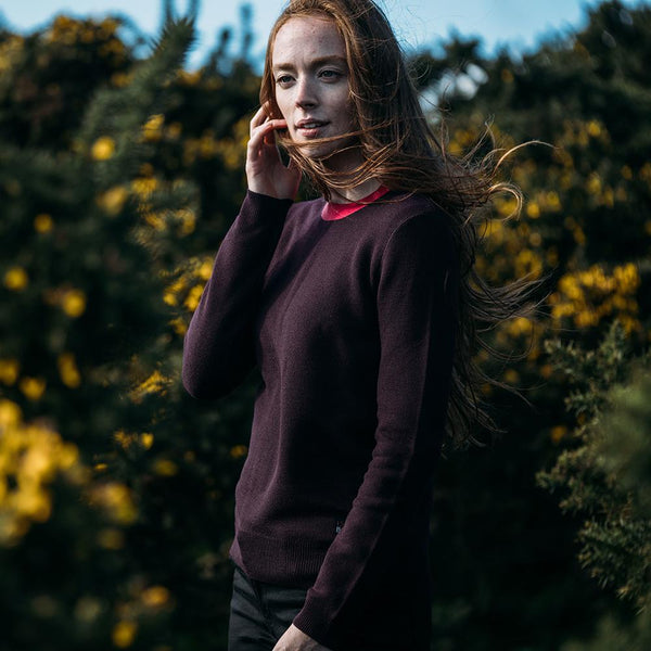 Isobaa Womens Merino Honeycomb Sweater (Wine/Fuchsia)