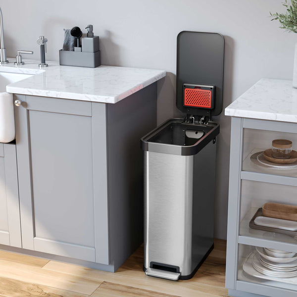 Itouchless 13.2 Gallon / 50 Liter Composite SoftStep Elongated Step Pedal Kitchen Trash Can With AbsorbX