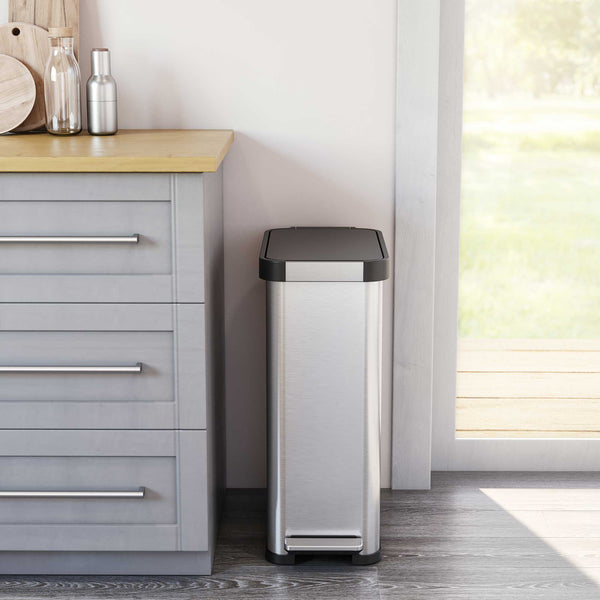 Itouchless 13.2 Gallon / 50 Liter Composite SoftStep Elongated Step Pedal Kitchen Trash Can With AbsorbX