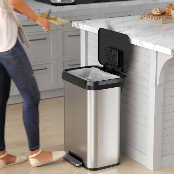 Itouchless 13.2 Gallon / 50 Liter SoftStep EXP Composite Step Pedal Kitchen Trash Can With AbsorbX