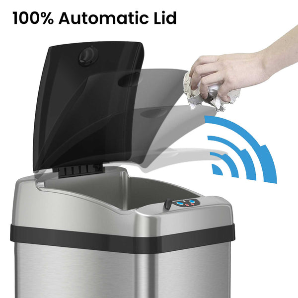 Itouchless 13 Gallon & 2.5 Gallon Touchless Kitchen And Bathroom Self-Contained Electric-Motor Sensor Trash Cans Combo Pack With AbsorbX