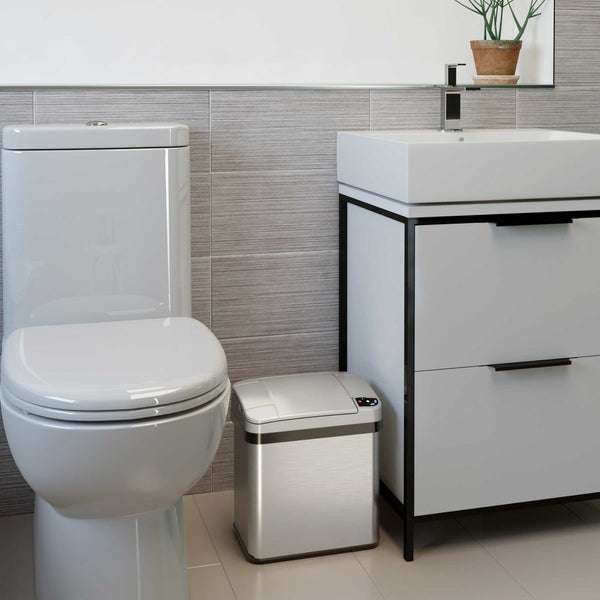 Itouchless 13 Gallon & 2.5 Gallon Touchless Kitchen And Bathroom Self-Contained Electric-Motor Sensor Trash Cans Combo Pack With AbsorbX