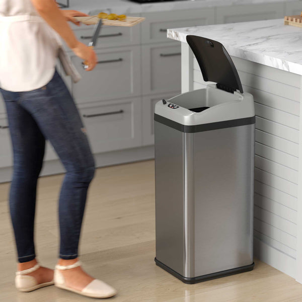 Itouchless 13 Gallon & 2.5 Gallon Touchless Kitchen And Bathroom Self-Contained Electric-Motor Sensor Trash Cans Combo Pack With AbsorbX