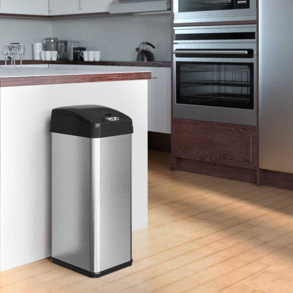 Itouchless 13 Gallon / 49 Liter Extra-Wide Self-Contained Electric-Motor Sensor Kitchen Trash Can With AbsorbX
