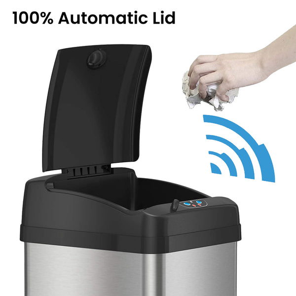 Itouchless 13 Gallon / 49 Liter Extra-Wide Self-Contained Electric-Motor Sensor Kitchen Trash Can With AbsorbX