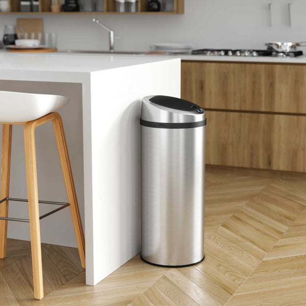 Itouchless 13 Gallon / 49 Liter Round Self-Contained Electric-Motor Sensor Kitchen Trash Can With AbsorbX