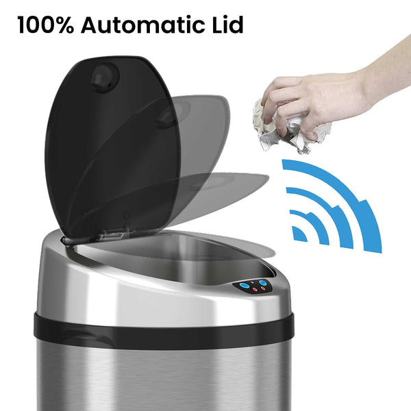 Itouchless 13 Gallon / 49 Liter Round Self-Contained Electric-Motor Sensor Kitchen Trash Can With AbsorbX