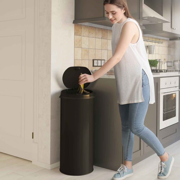 Itouchless 13 Gallon / 49 Liter Round Self-Contained Electric-Motor Sensor Trash Can With AbsorbX (Black)