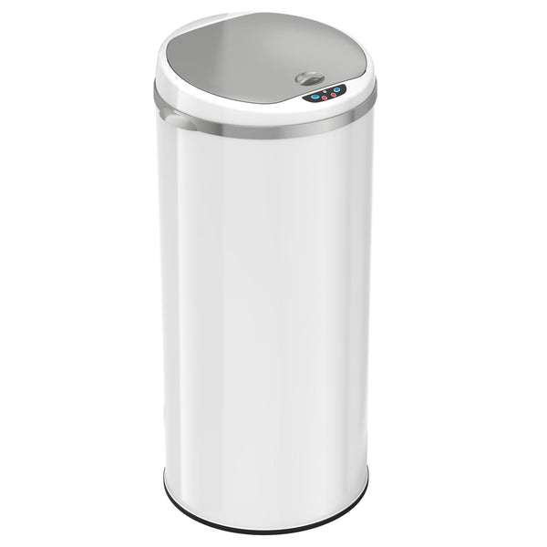 itouchless 13 Gallon / 49 Liter Round Self-Contained Electric-Motor Sensor Trash Can with AbsorbX (White)