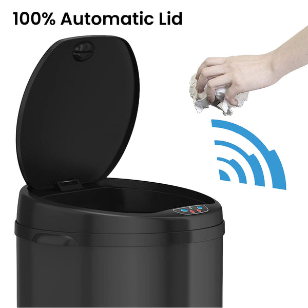 Itouchless 13 Gallon / 49 Liter Round Self-Contained Electric-Motor Sensor Trash Can With AbsorbX (Black)