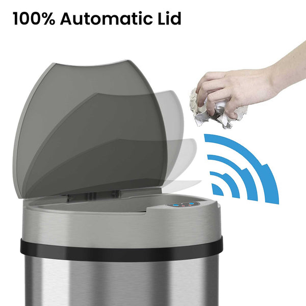 Itouchless 13 Gallon / 49 Liter Semi-Round Self-Contained Electric-Motor Sensor Kitchen Trash Can With AbsorbX