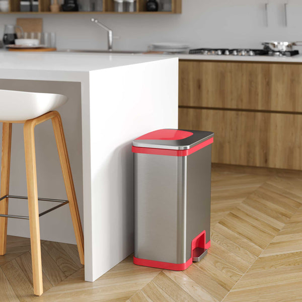 Itouchless 13 Gallon AutoStep Self-Contained Electric-Motor Sensor Kitchen Trash Can With AbsorbX (Red Trim)