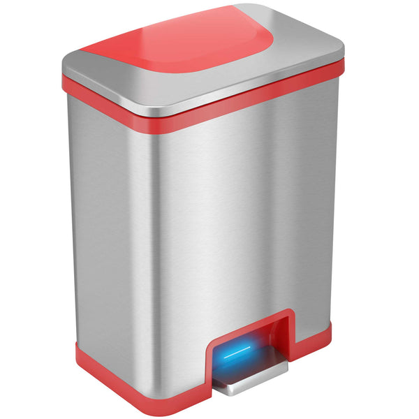 itouchless 13 Gallon AutoStep Self-Contained Electric-Motor Sensor Kitchen Trash Can with AbsorbX (Red Trim)