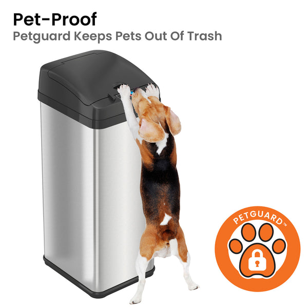 Itouchless 13 Gallon Extra-Wide Self-Contained Electric-Motor Sensor Kitchen Trash Can With Pet-Proof Lid And AbsorbX